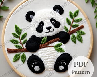 Panda Hand Embroidery Pattern, Beginner Winter Design (PDF)