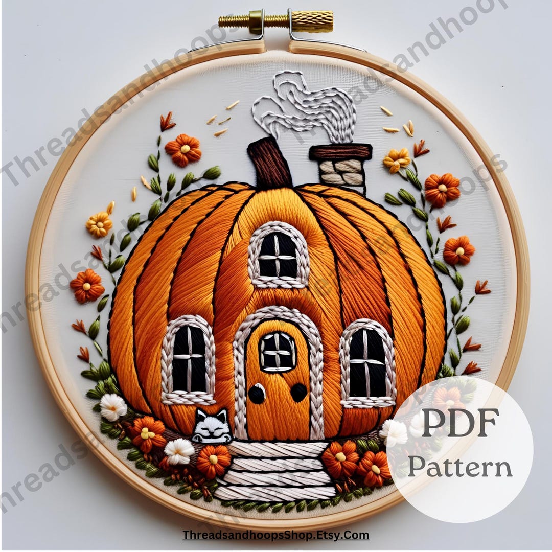 Pumpkin House Embroidery Pattern, Halloween Hoop Art (PDF Pattern) - Etsy