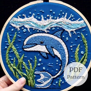 Blue Whale Hand Embroidery Pattern: Aquatic Ocean Wildlife (PDF Downloadable