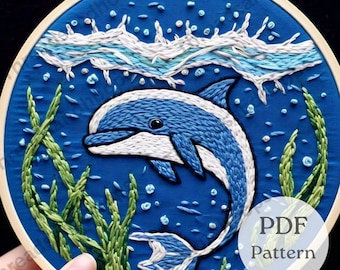 クジラの手刺繍パターン、クジラのパターン、海のパターン、手刺繍