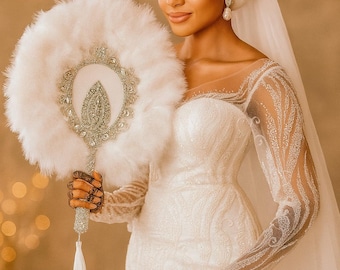 African Feather Hand Fan: Nigerian Wedding Bridal Accessory