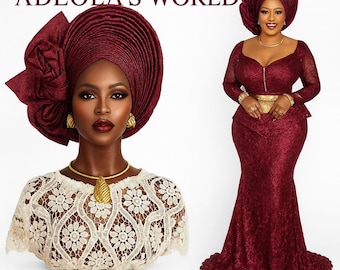African Aso Oke Gele: Nigerian Bridal Headband, Ready to Wear