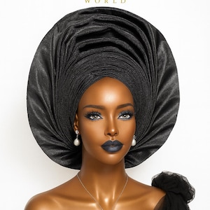 Elegant Brown Asooke Autogele: African Wedding Headtie with Ipele