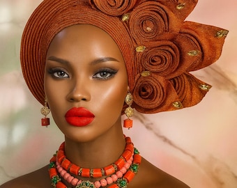 African Aso Oke Gele: Nigerian Bridal Headband, Ready to Wear