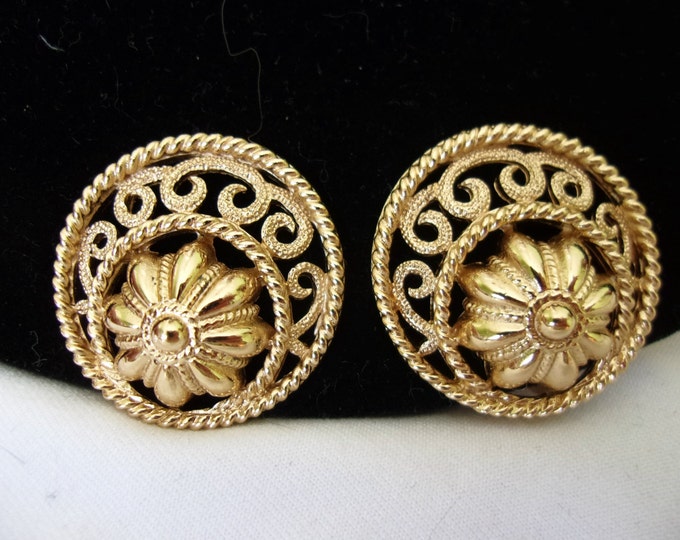 Crown Trifari Gold Plate Jewelry Filigree Clip Earrings Etsy