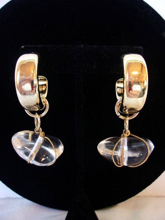 Vintage Couture Lucite earrings, Chunky Drop Hoop… - image 1