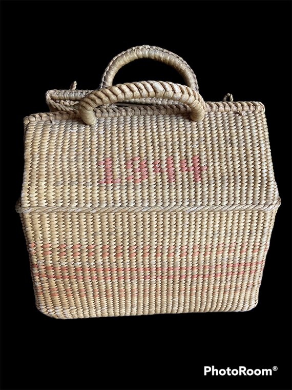 1944 Straw Basket Purse, Vintage Woven Hand bag, … - image 1