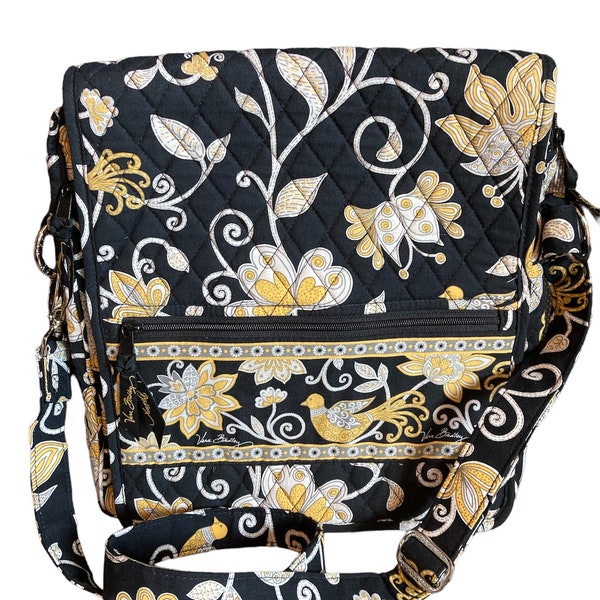 Vera Bradley messenger bag, Yellow Bird Black MailBag, slim crossbody travel bag, on the go bag