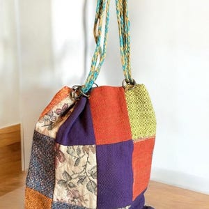 Boho Hippie Patchwork Tasche, Gobelin Umhängetasche, Handgemachte 70er Jahre Teppich Tasche, Crossbody Tasche