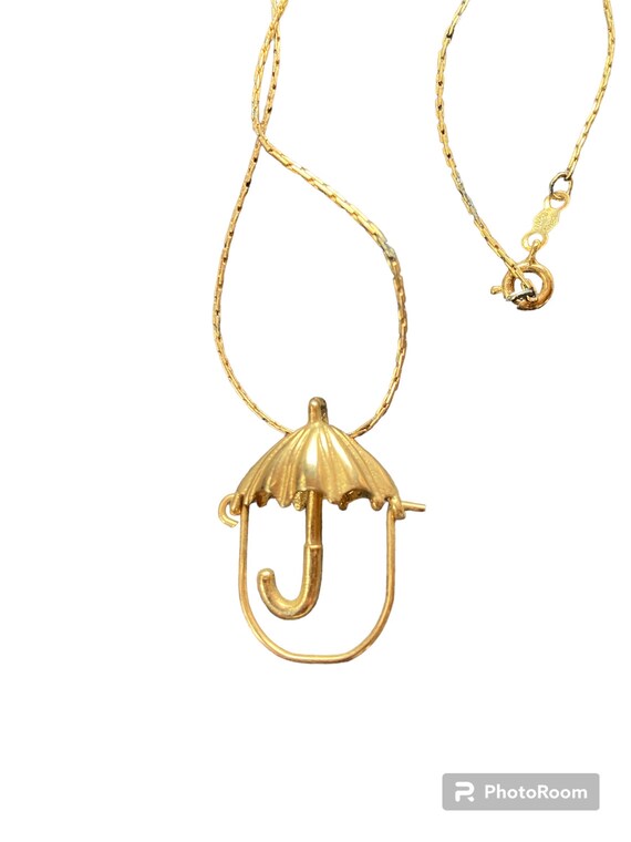 Golden Umbrella Pendant Necklace, Spring Rain Pen… - image 3