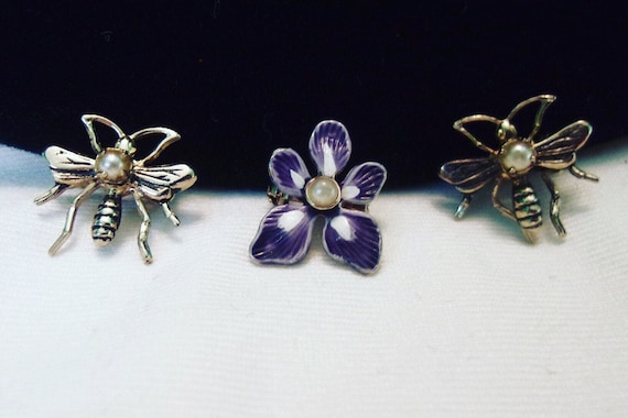 Vintage Insect Bug & Purple Pansy Flower Scatter B