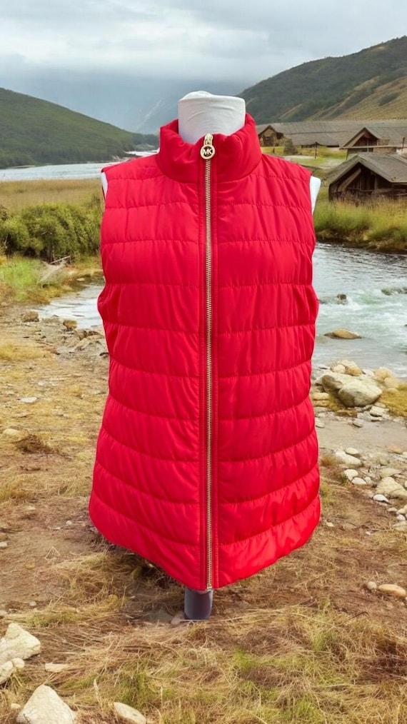 Vintage Michael Kors Red Puffer Vest: Quilted Zip Up, Size