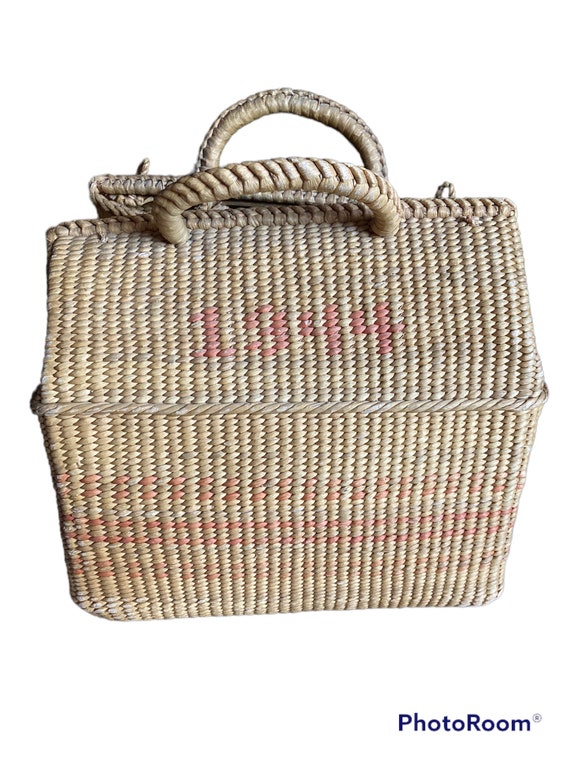 1944 Straw Basket Purse, Vintage Woven Hand bag, … - image 2