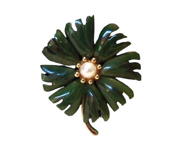 Swoboda Signed Pearl Jade Carved Flower Brooch Pin Etsy Denmark