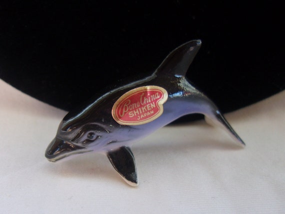 Vintage Shiken Japan Hand-painted Bone China Dolphin Figurine
