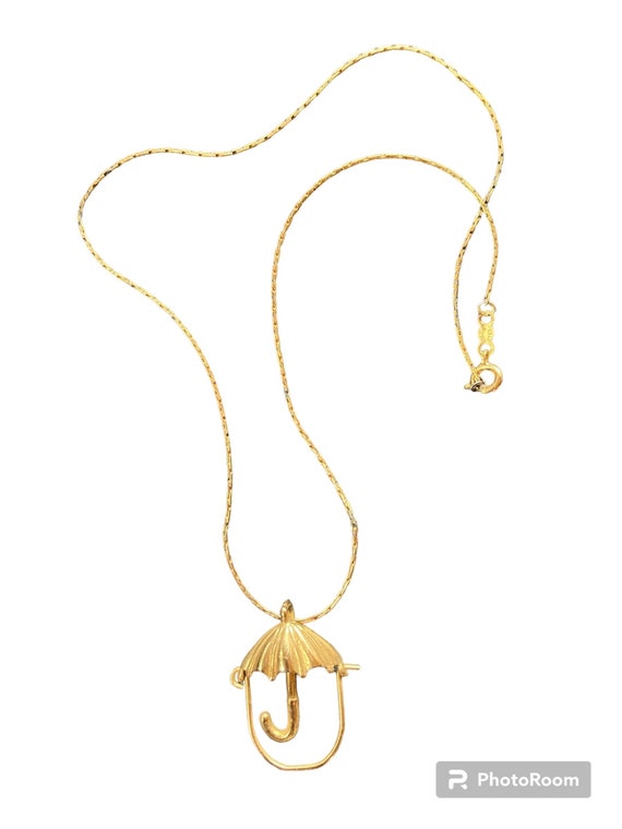 Golden Umbrella Pendant Necklace, Spring Rain Pen… - image 1