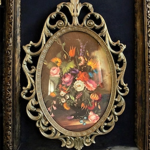 Brass Italian Small frame, Florentine ornate picture frame, Ornate Rococo wall hang, Flower wall art