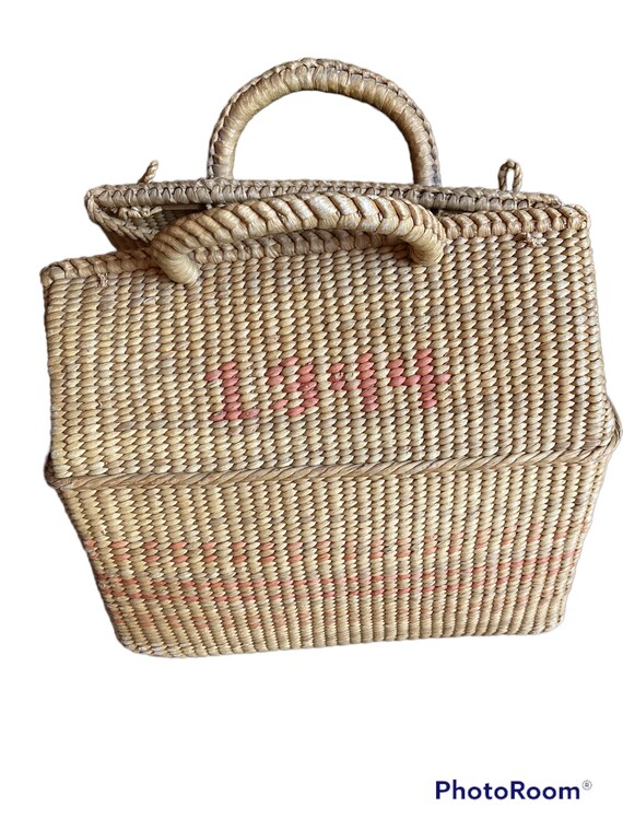 1944 Straw Basket Purse, Vintage Woven Hand bag, … - image 7