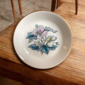 Royal Worcester Woodland Flower Plate: Vintage Porcelain Coaster with Gold Trim