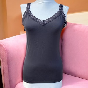 Vanity Fair Vintage Black Lace Trim Camisole - Size M