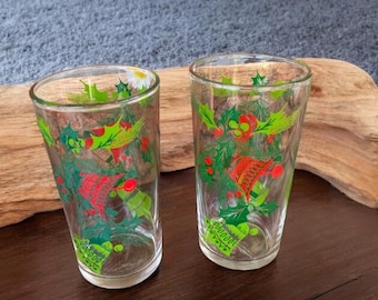 Vintage Hazel Atlas Christmas Tumblers: Retro Holiday Barware, Set of 2