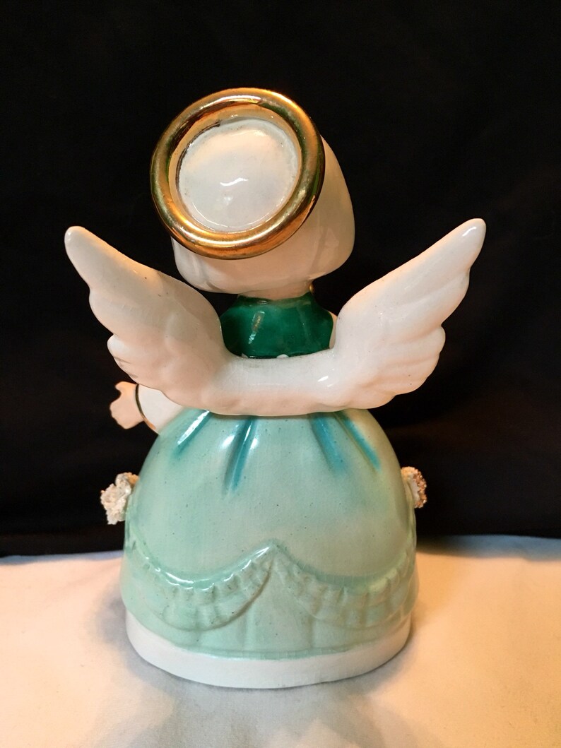 Japan Napco Vintage May Angel Porcelain figurine Green Spring Rain Umbrella Original Box Rare