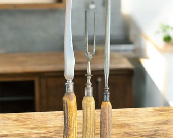 ヴィンテージ ゾーリンゲン カービングセット：鹿の角のハンドルナイフ