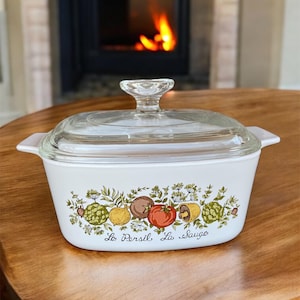 Vintage CorningWare Casserole Dish: Le Persil La Sauge Spice of Life, 1.5 Quart