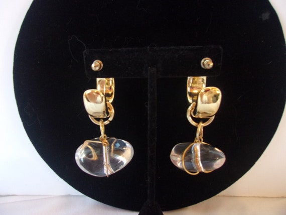 Vintage Couture Lucite earrings, Chunky Drop Hoop… - image 2