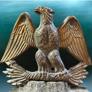 Vintage Brass Napoleonic Imperial Eagle Plaque Curved Hardware Pull Backplate 373
