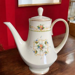 Noritake Normandy Coffee Pot: Porcelain Floral Design, Gold Trim, Made in Japan
