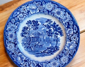Liberty Blue Monticello Bread Plate: Vintage England Transferware