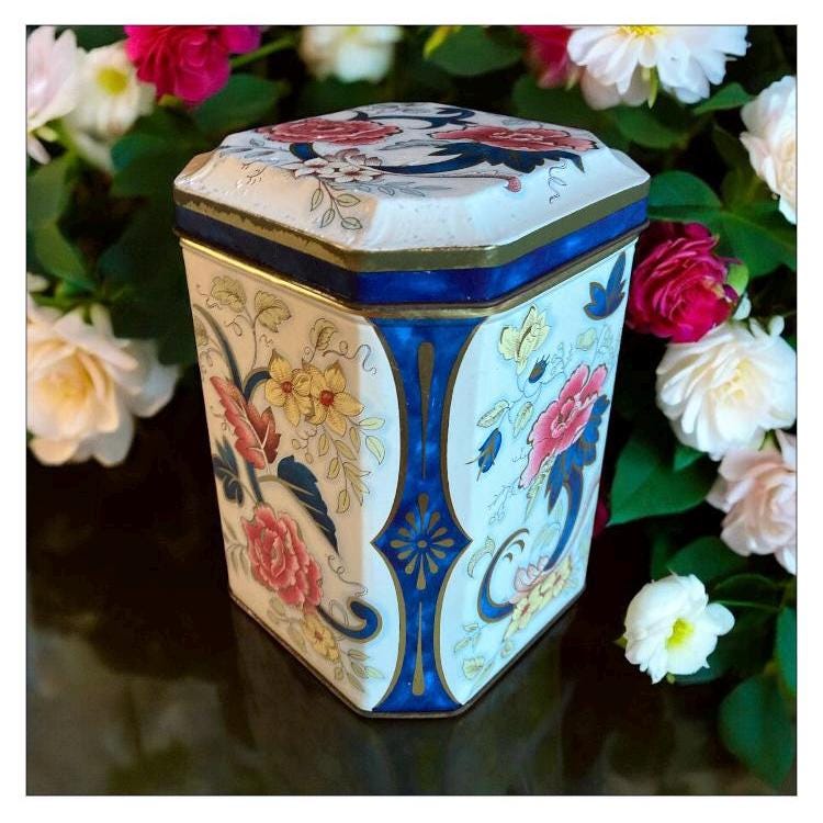 1960年代ヴィンテージ Daher 花柄ティー缶、八角形イングリッシュ