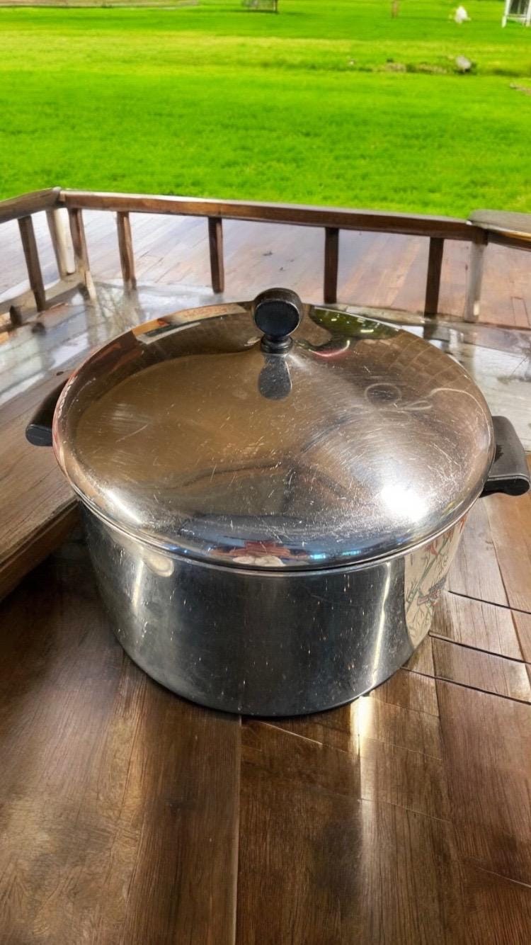Vintage Farberware 8 Qt Stock Pot: Aluminum Clad Stainless Steel Cookware