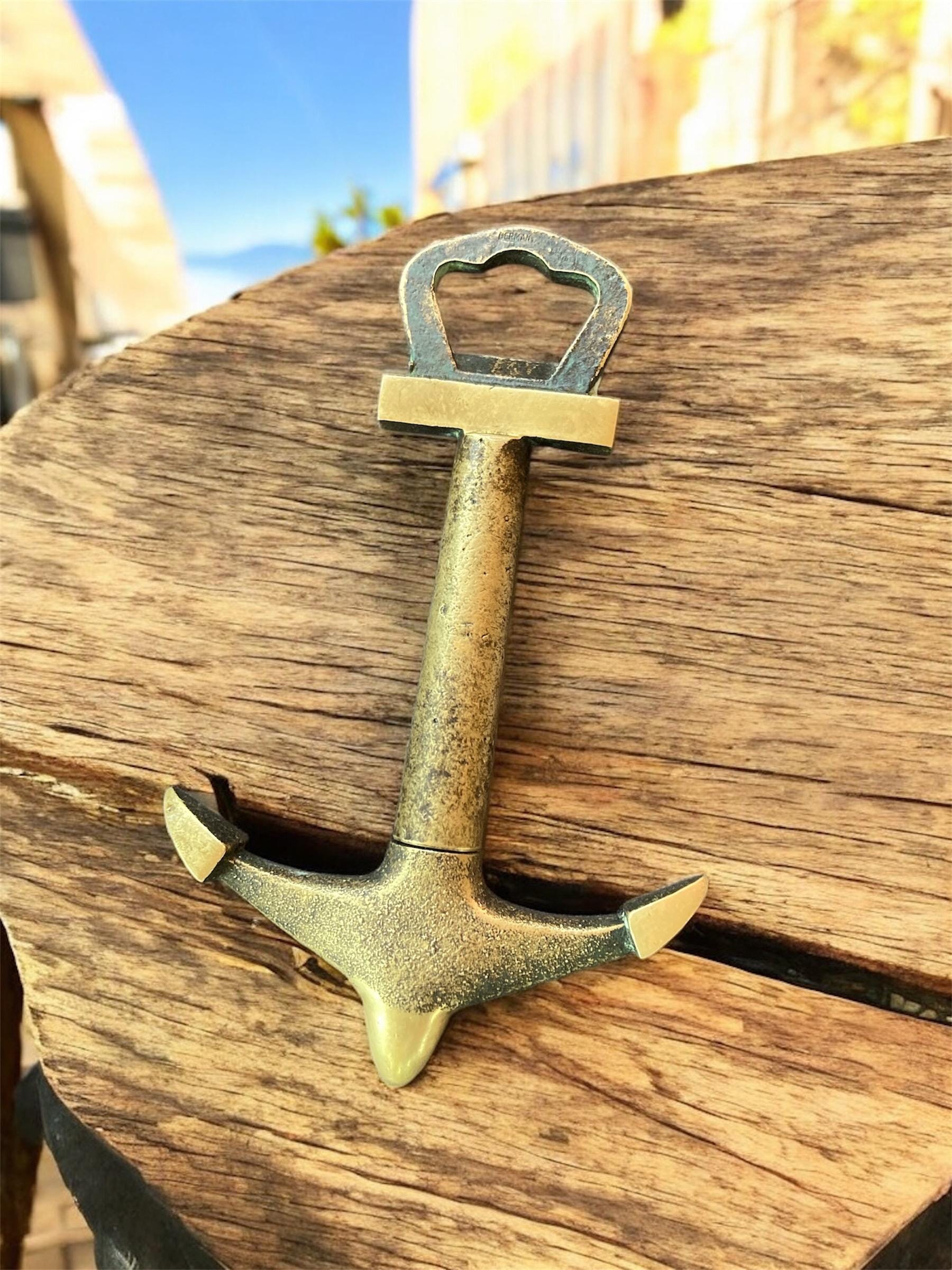 Vintage Brass Anchor Bottle Opener: Nautical Bar Accessory