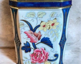 1960年代ヴィンテージ Daher 花柄ティー缶、八角形イングリッシュ