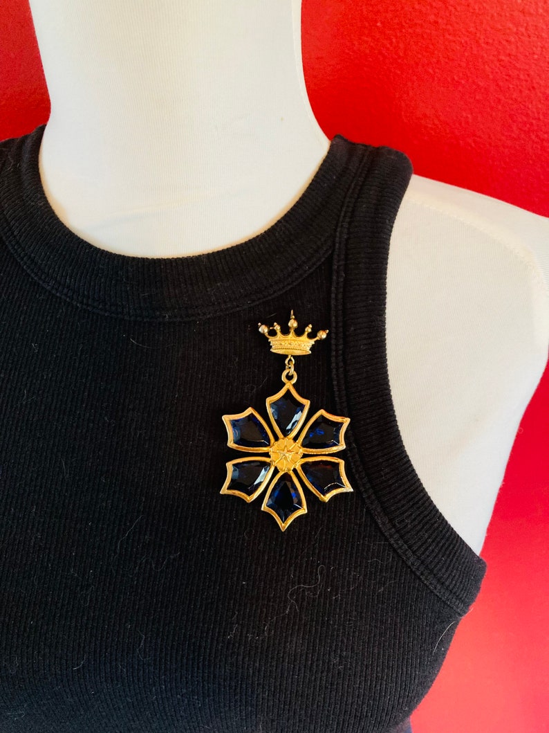 Accessocraft NYC Maltese Cross & Crown Medallion Sapphire Blue Etsy