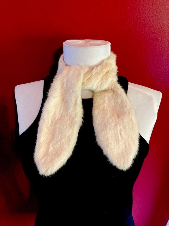 Rabbit Fur Vintage Scarf, Vintage Cream White Col… - image 2