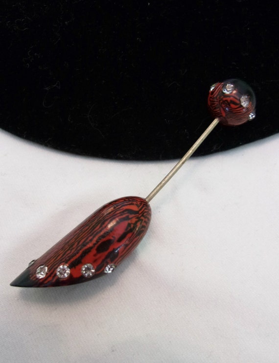 Art Deco Celluloid & Glass Rhinestone Hat Brooch … - image 3