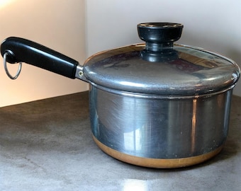 Vintage Revere Ware 1801 Clinton IL 1 Qt Copper Bottom Saucepan Lid 1994