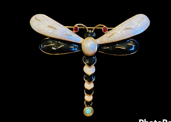 Attwood & Sawyer jewelry, Signed Dragonfly enamel… - image 1