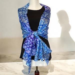 Long Blue Silk Scarf, Blue Silk Scarf Wrap, Soft Feminine Scarf Wrap, Coldwater Creek