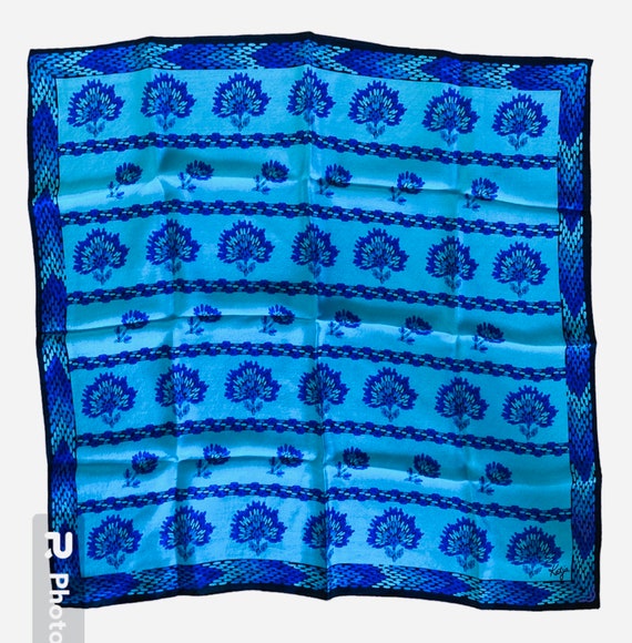 小物 Hand Printed Silk Scarf - blue Blue Silk Scarf: Katja XIIX Japan Floral Print Square Scarf