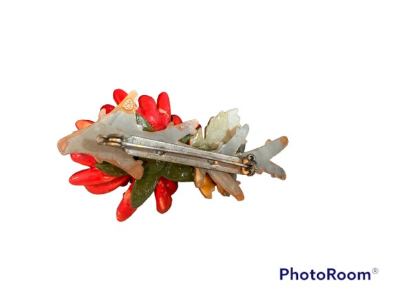Red Chrysanthemum Flower pin, Enamel & Celluloid … - image 2