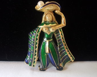 Sphinx vintage woman pin, Enamel Pearl Golden Brooch, fashionista gift, jewelry lover gift, healthcare worker gift