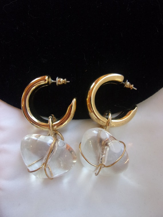 Vintage Couture Lucite earrings, Chunky Drop Hoop… - image 4