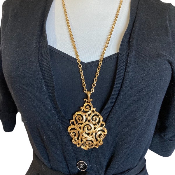 Crown Trifari vintage ketting, Golden Teardrop Boho ketting, ondertekende Trifari sieraden, sieraden minnaar cadeau, fashionista cadeau