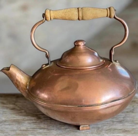 Vintage Gregorian Solid Copper Tea Kettle Handcrafted Colonial