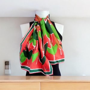 Vera Neumann Vintage Leaf Print Scarf: Hand-Rolled Acetate Shawl