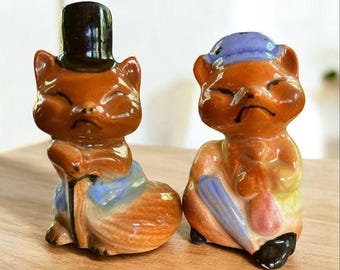 Vintage 1950s Fox Salt and Pepper Shakers, Japan Ceramic MCM